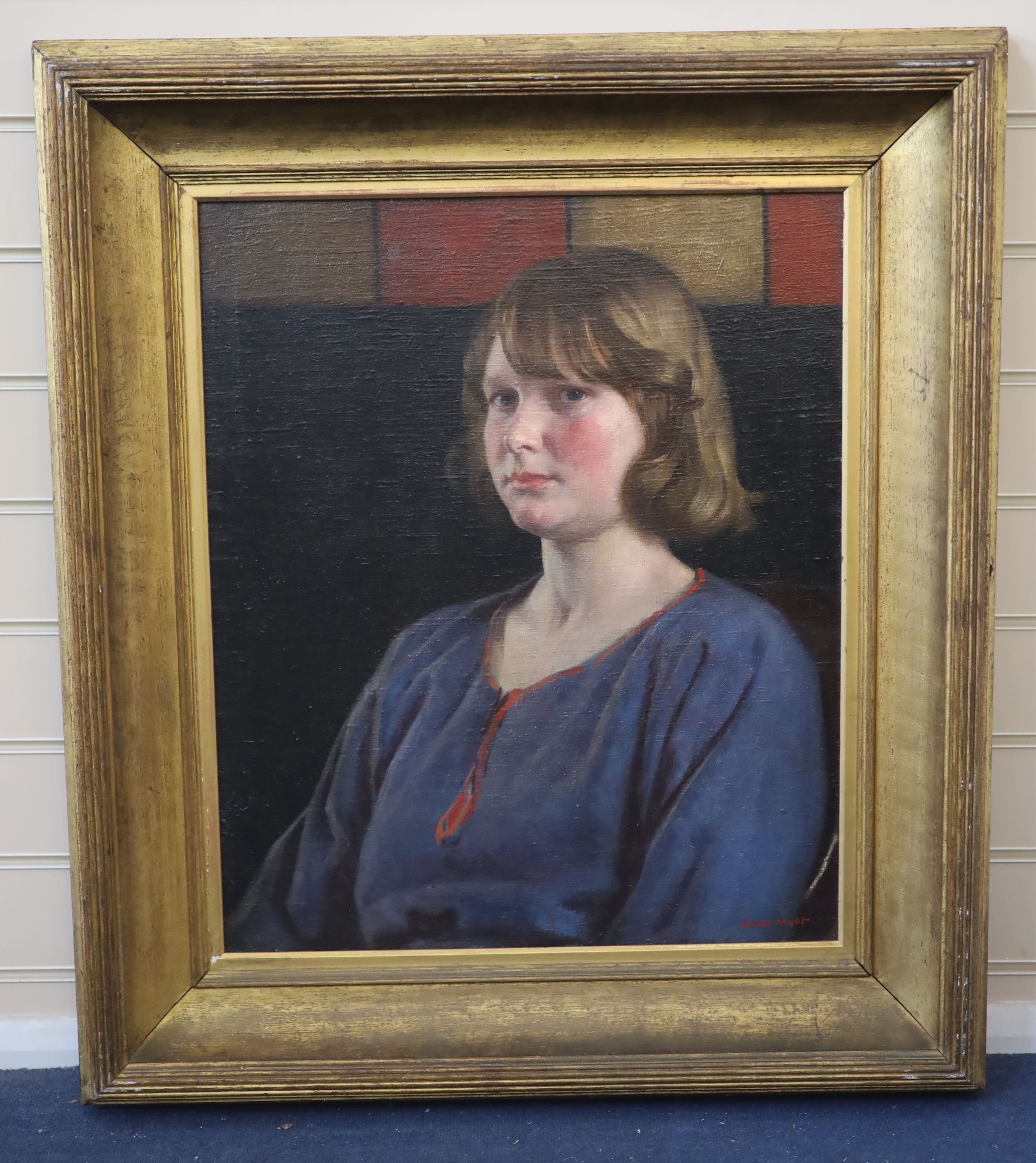 Harold Knight (1874-1961), Portrait of a young woman in a blue dress, Oil on canvas, 60 x 50cm.
